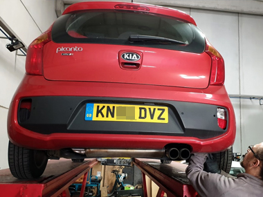 Kia Picanto up on workshop ramp